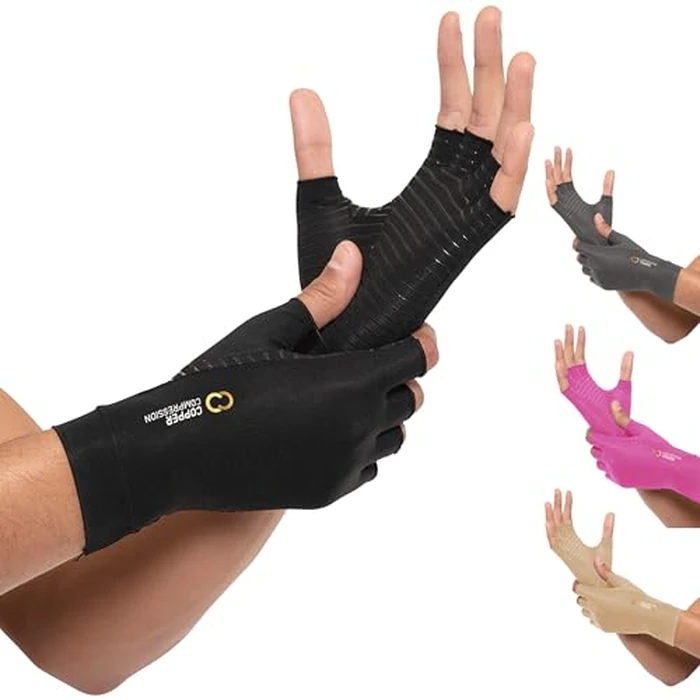 Copper Compression Arthritis Gloves | Fingerless Arthritis Carpal Tunnel Pain Relief for Men & Women | Hand Support Wrist Brace for Neuropathy, Rheumatoid, Tendonitis, Swelling, Crocheting, Typing (L) by Copper Compression - Used - Like New condition