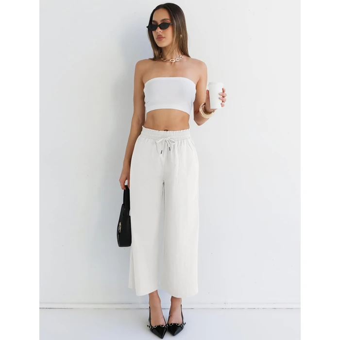 LOMON Summer Wide Leg Pants for Women High Waist Cropped Pants Work Casual Flowy Trousers with Pockets White S by LOMON - Image 7