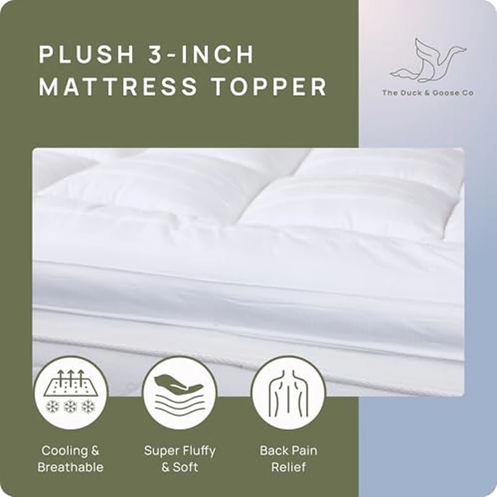 Extra Thick Pillow Top Mattress Topper Queen Size, 3 Inch Cooling Fluffy Cotton Hotel Mattress Bed Topper for Cloud Like Sleep & Back Pain Relief, Plush Soft Pad, Fits 6'-22' Mattresses by D & G THE DUCK AND GOOSE CO - Image 2