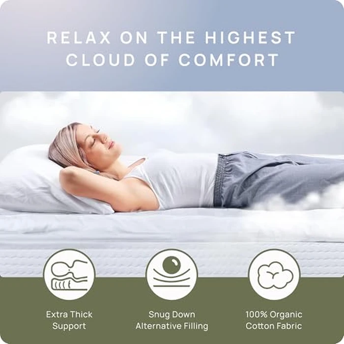 Extra Thick Pillow Top Mattress Topper Queen Size, 3 Inch Cooling Fluffy Cotton Hotel Mattress Bed Topper for Cloud Like Sleep & Back Pain Relief, Plush Soft Pad, Fits 6'-22' Mattresses by D & G THE DUCK AND GOOSE CO - Image 6