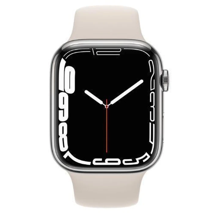Apple Watch Series 7 (Cellular + GPS) - 32GB - 45mm - Silver Stainless Steel Case with Starlight Rubber Sport Band by Apple - Refurbished - Excellent condition