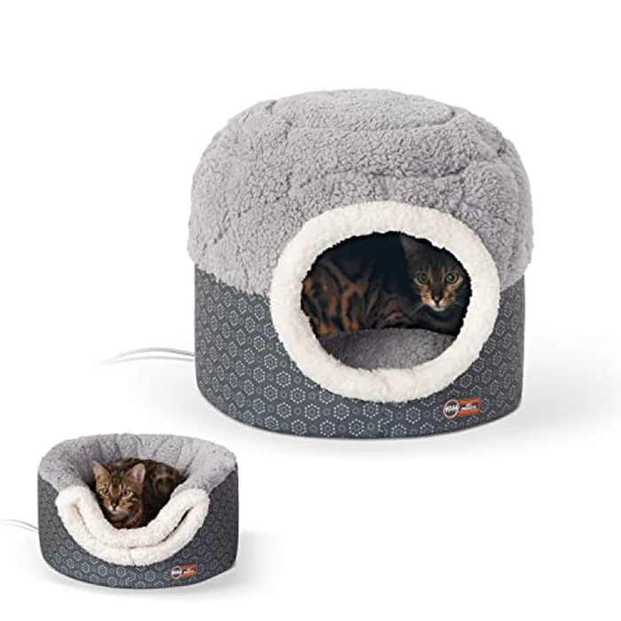 K&H Pet Products Heated Cat Bed, Indoor, Thermo-Pet Nest 2-in-1 Heated Cat Cave Tent & Cuddler Warming Bed, Waterproof Heater, Machine Washable, Safety Listed - Small 18 X 15in Gray by K&H - Used - Very Good condition