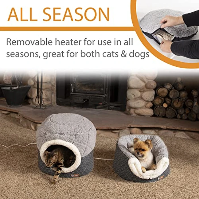 K&H Pet Products Heated Cat Bed, Indoor, Thermo-Pet Nest 2-in-1 Heated Cat Cave Tent & Cuddler Warming Bed, Waterproof Heater, Machine Washable, Safety Listed - Small 18 X 15in Gray by K&H - Image 3
