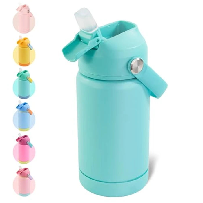 Kerilyn 12oz Kids Insulated Water Bottle, Leak-Proof Toddler Cup with Straws Lids, Kids Water Bottles for School Boys Girls, Stainless Steel Vacuum Insulated Bottle for Kid, BPA Free, Green by Kerilyn - Image 1