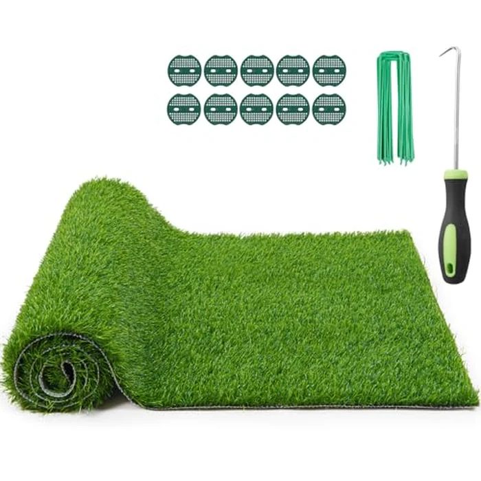 Realistic Artificial Grass Rug Indoor Outdoor: Fake Grass Turf with Drainage Holes, Pet-Friendly Dog Grass Mat, Perfect for Garden Lawn Balcony Patio Backyard Wedding Christmas Decoration, 3FT x5FT by PICK FOR LIFE - Used - Very Good condition - US$41.03