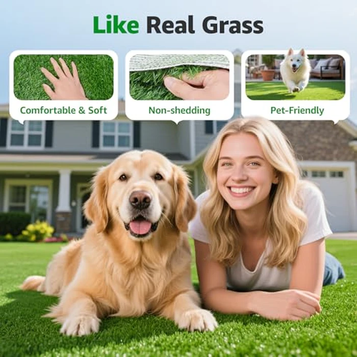 Realistic Artificial Grass Rug Indoor Outdoor: Fake Grass Turf with Drainage Holes, Pet-Friendly Dog Grass Mat, Perfect for Garden Lawn Balcony Patio Backyard Wedding Christmas Decoration, 3FT x5FT by PICK FOR LIFE - Image 2
