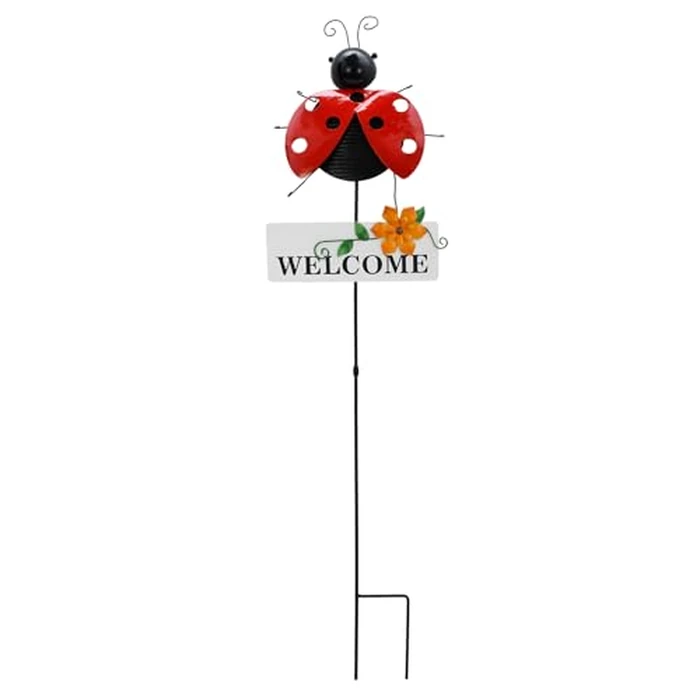 Aecipl Metal Garden Stakes Welcome Sign Decorative Plant Stake Spring Decor Lawn Art Yard Patio Backyard Pathway Ornaments Indoor Outdoor Decoration (Ladybug) by Aecipl - Used - Like New condition