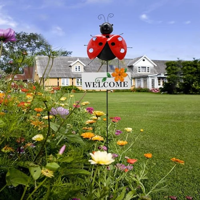 Aecipl Metal Garden Stakes Welcome Sign Decorative Plant Stake Spring Decor Lawn Art Yard Patio Backyard Pathway Ornaments Indoor Outdoor Decoration (Ladybug) by Aecipl - Image 2