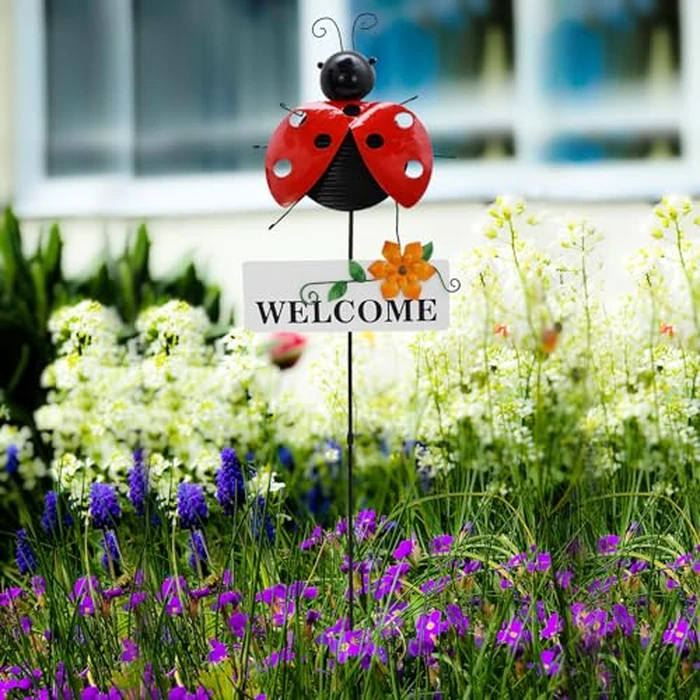 Aecipl Metal Garden Stakes Welcome Sign Decorative Plant Stake Spring Decor Lawn Art Yard Patio Backyard Pathway Ornaments Indoor Outdoor Decoration (Ladybug) by Aecipl - Image 5