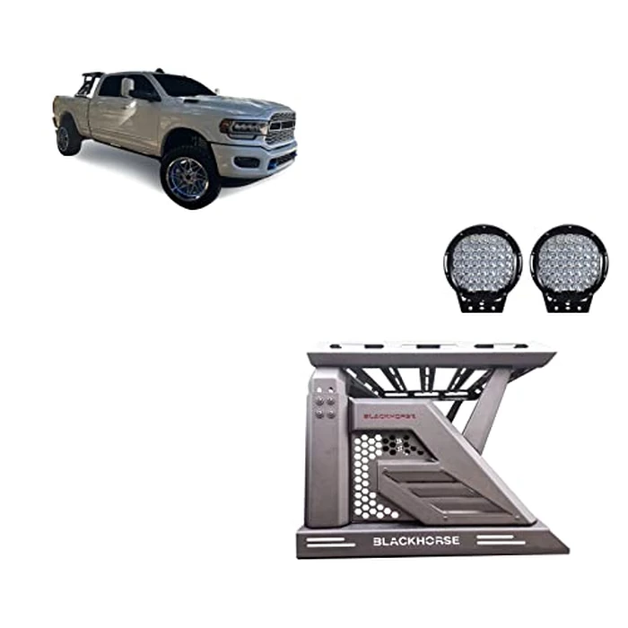 Black Horse Armour II Roll Bar W/Basket Kit Bk Compatible with 00-23 Ram 2500/3500|01-23 Silverado 2500/3500 HD|00-23 F-150|17-23 Titan|01-23 Sierra 1500|07-24 Tundra|01-23 GMC Sierra 1500/2500 HD by Black Horse Off Road - Image 1