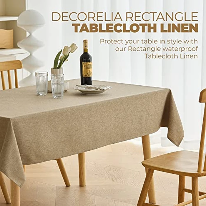 Decorelia Wrinkle-Free Rectangle Outdoor Burlap Tablecloth for Picnic, Party, Wedding and Camping, Waterproof Easy Wipe Clean Table Cloth for Home Decor (Oblong, 60 x 120 Inch (10-12 Seats), Natural) by Decorelia - Image 2