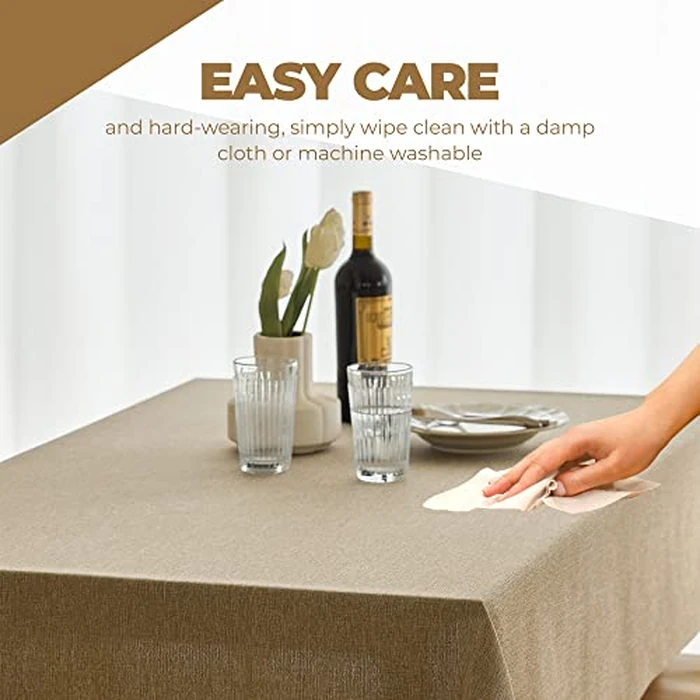 Decorelia Wrinkle-Free Rectangle Outdoor Burlap Tablecloth for Picnic, Party, Wedding and Camping, Waterproof Easy Wipe Clean Table Cloth for Home Decor (Oblong, 60 x 120 Inch (10-12 Seats), Natural) by Decorelia - Image 4