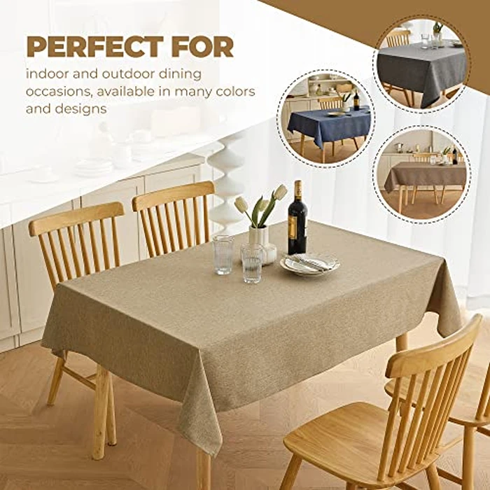 Decorelia Wrinkle-Free Rectangle Outdoor Burlap Tablecloth for Picnic, Party, Wedding and Camping, Waterproof Easy Wipe Clean Table Cloth for Home Decor (Oblong, 60 x 120 Inch (10-12 Seats), Natural) by Decorelia - Image 5