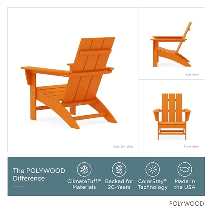 POLYWOOD Modern Adirondack Chair - All-Weather Outdoor Lawn Adirondack Chairs - HDPE, Fade-Resistant & Durable Outdoor Furniture - For Patio, Deck & Fire Pit Chairs - Tangerine by Polywood - Image 2