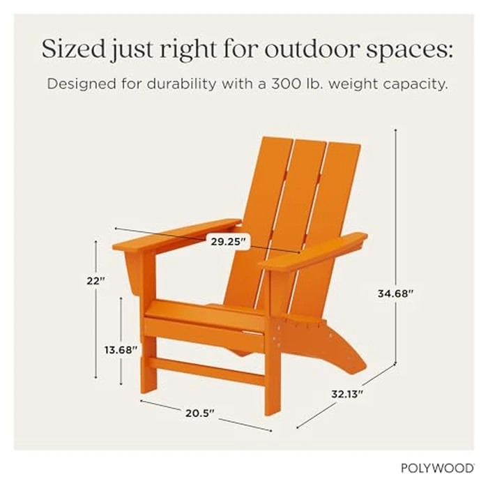 POLYWOOD Modern Adirondack Chair - All-Weather Outdoor Lawn Adirondack Chairs - HDPE, Fade-Resistant & Durable Outdoor Furniture - For Patio, Deck & Fire Pit Chairs - Tangerine by Polywood - Image 3