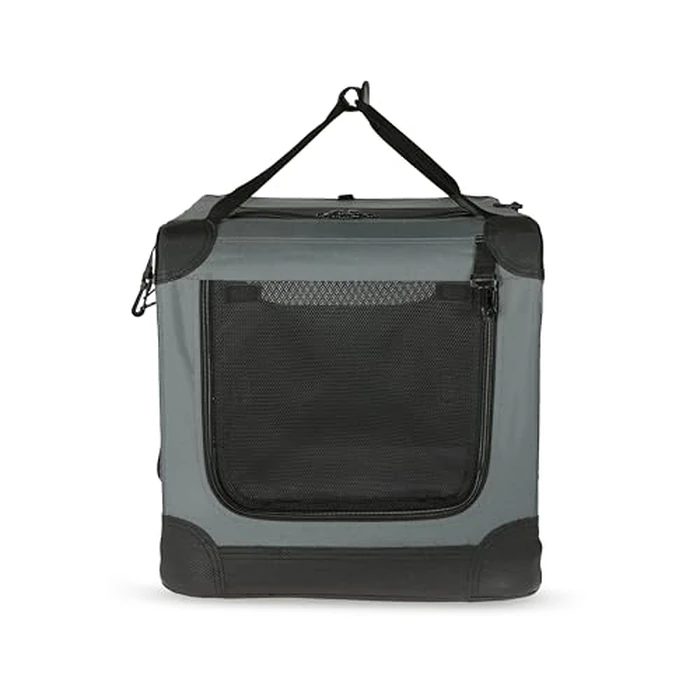 Amazon Basics 4-Doors Portable Soft-Sided Folding Travel Crate Kennel for cat, Dog, and Other Small Animals, Grey, S 66.04 cm x 45.72 cm x 45.72 cm by Amazon Basics - Image 5