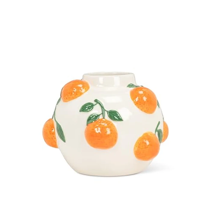 Abbott Collection Small Round Vase with Handpainted Oranges - Porcelain, Ivory/Orange (5" H) by Abbott Collection - Used - Like New condition