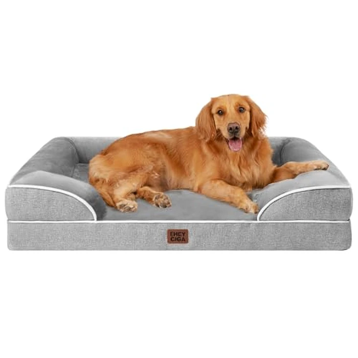 EHEYCIGA Orthopedic Dog Beds for Extra Large Dogs 44x32Inch, Waterproof Memory Foam XL Pet Bed with Sides, Non-Slip and Egg-Crate Foam Big Dog Couch Bed with Washable Removable Cover, Grey by EHEYCIGA - Used - Very Good condition - US$37.18