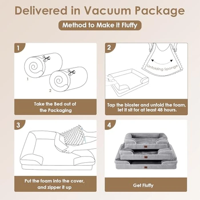 EHEYCIGA Orthopedic Dog Beds for Extra Large Dogs 44x32Inch, Waterproof Memory Foam XL Pet Bed with Sides, Non-Slip and Egg-Crate Foam Big Dog Couch Bed with Washable Removable Cover, Grey by EHEYCIGA - Image 7