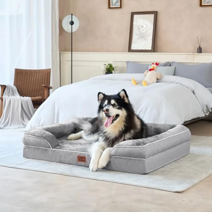 EHEYCIGA Orthopedic Dog Beds for Extra Large Dogs 44x32Inch, Waterproof Memory Foam XL Pet Bed with Sides, Non-Slip and Egg-Crate Foam Big Dog Couch Bed with Washable Removable Cover, Grey by EHEYCIGA - Image 9