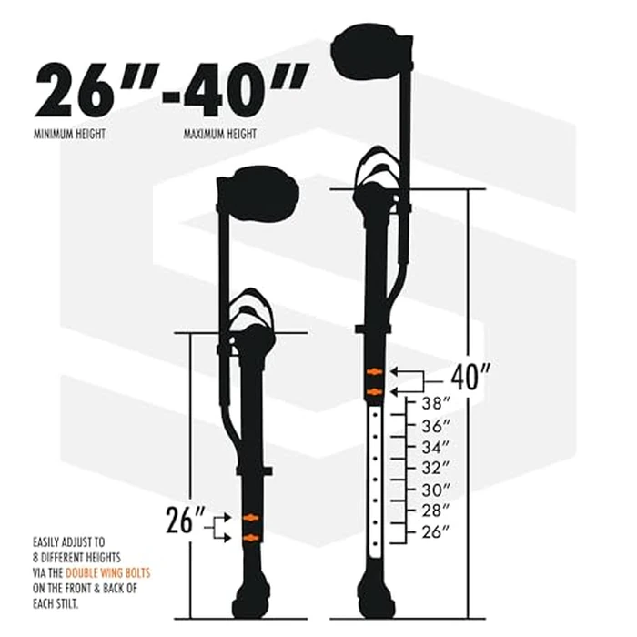SurPro Double-Sided Drywall Stilts, Magnesium Base, 26” - 40” Height, QuadLock Contractor-Grade Stilts with Patented Flexion Foot System (S2X-M-2640) for Drywallers, Painters, Stilts Drywall by SurPro - Image 2