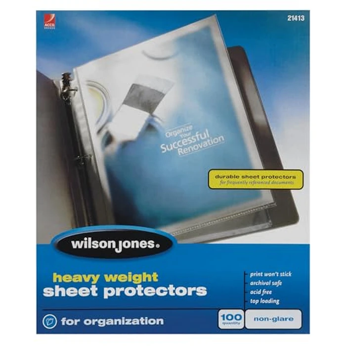 Wilson Jones Heavy Weight Top-Loading Sheet Protectors, Non-Glare, 100/Box (W21413) by Wilson Jones - Used - Like New condition - CA$12.22
