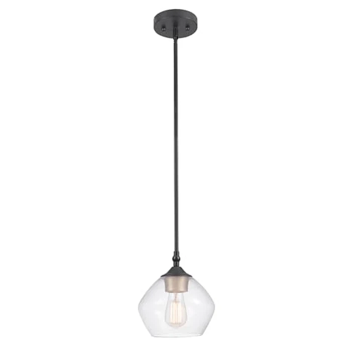 Globe Electric 60312 1-Light Pendant, Matte Black, Gold Accent Socket, Clear Glass, E26 Base Socket, Kitchen Island, Café, Decorative, Ceiling Hanging Light Fixture, Vintage, Home Improvement by Globe Electric - Used - Good condition - CA$25.50