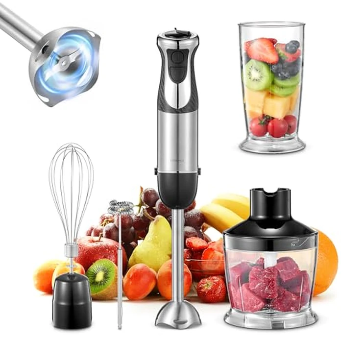 5-in-1 Hand Immersion Blender, 1000W Handheld Blender, Copper Motor Stainless Steel Blade Stick Blender, Mixing Beaker, Food Processor, Whisk, Milk Frother, for Smoothies Puree Baby Food (Black) by Reemix - Used - Like New condition