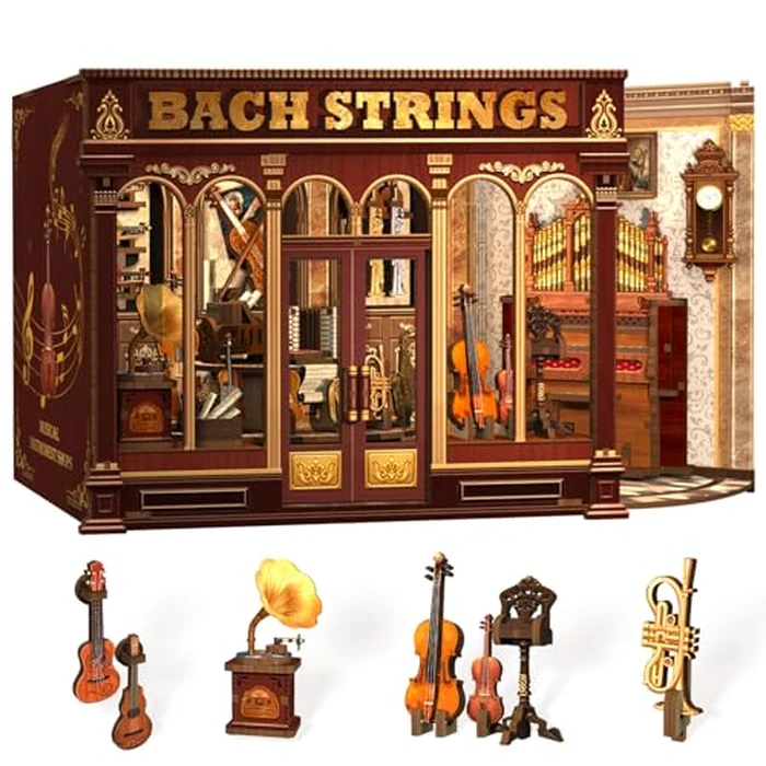Fsolis Book Nook Kit - DIY Miniature House Kit for Adults, Bookshelf 3D Wooden Puzzles Booknook Music Tiny House Bookshelf Diorama Gifts for Women Readers Book Lovers (Bach Strings) by Fsolis - Used - Like New condition - US$37.84