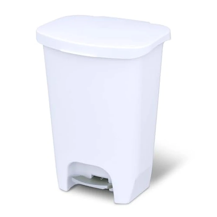 Glad 13 Gallon Trash Can | Plastic Kitchen Waste Bin with Odor Protection of Lid | Hands Free with Step On Foot Pedal and Garbage Bag Rings, 13 Gallon, White by Glad - Used - Like New condition