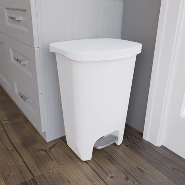 Glad 13 Gallon Trash Can | Plastic Kitchen Waste Bin with Odor Protection of Lid | Hands Free with Step On Foot Pedal and Garbage Bag Rings, 13 Gallon, White by Glad - Image 7