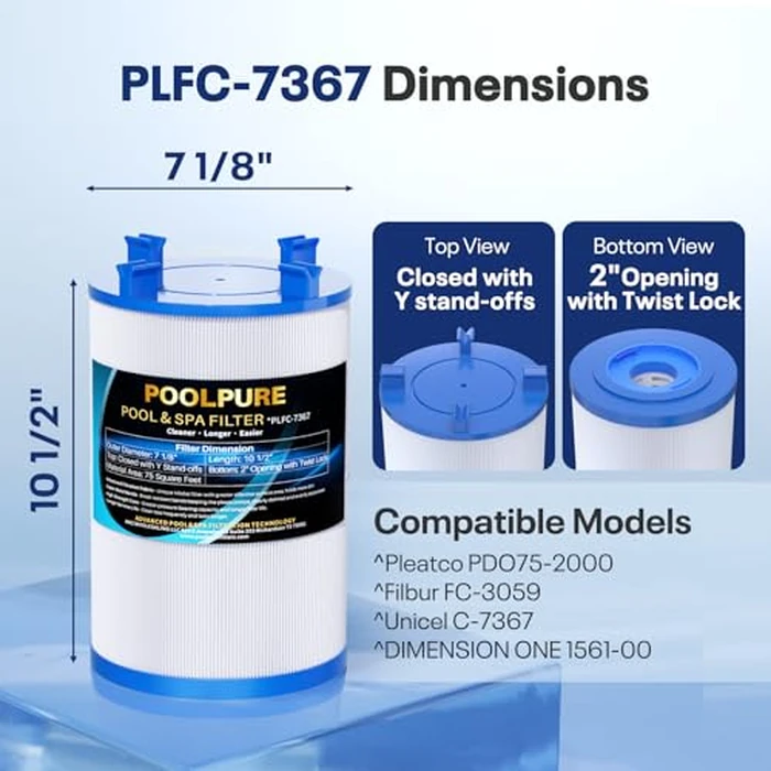 POOLPURE C-7367 Spa Filter Replaces PD075-2000, Dimension One 1561-00, Filbur FC-3059, Excel Filters XLS-7005, Aladdin 17541, Baleen AK-60035, 75 sqft Hot Tub Filter Cartridge 2PACK by POOLPURE - Image 2