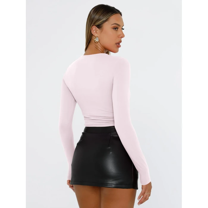 Trendy Queen Womens Long Sleeve T Shirts Fall Fashion 2026 Basic Crop Tops Going Out Workout Outfits Y2k Clothes Light Pink L by Trendy Queen - Image 5