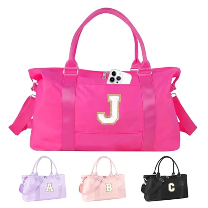 Dance Gym Duffel Bag for Teen Girls, Personalized Initial Travel Weekender Bag,Cute Overnight Carry On Duffle for Women,Sports Travel Cheer Bag,Monogram Christmas Gifts for Tween Preppy(rosered-J) by XSUIOY - Image 1
