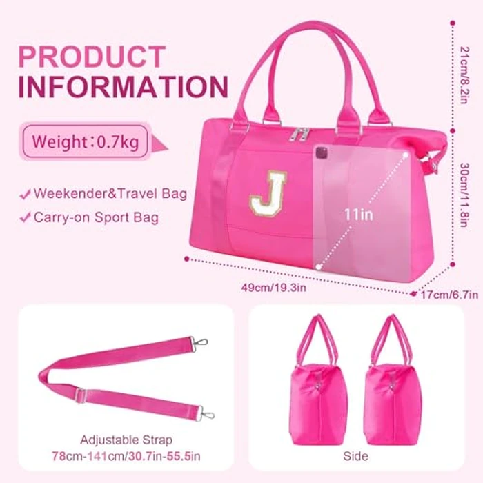 Dance Gym Duffel Bag for Teen Girls, Personalized Initial Travel Weekender Bag,Cute Overnight Carry On Duffle for Women,Sports Travel Cheer Bag,Monogram Christmas Gifts for Tween Preppy(rosered-J) by XSUIOY - Image 2