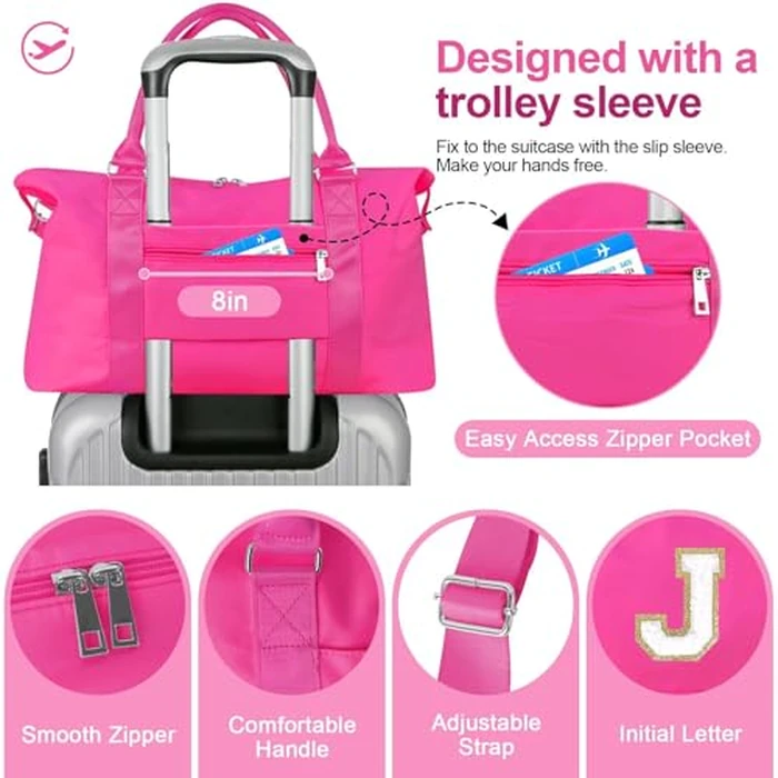 Dance Gym Duffel Bag for Teen Girls, Personalized Initial Travel Weekender Bag,Cute Overnight Carry On Duffle for Women,Sports Travel Cheer Bag,Monogram Christmas Gifts for Tween Preppy(rosered-J) by XSUIOY - Image 4