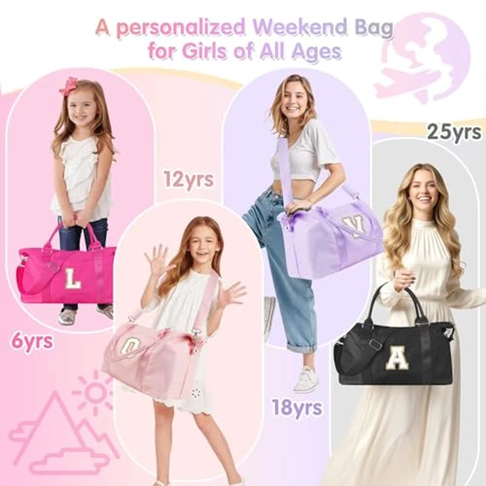 Dance Gym Duffel Bag for Teen Girls, Personalized Initial Travel Weekender Bag,Cute Overnight Carry On Duffle for Women,Sports Travel Cheer Bag,Monogram Christmas Gifts for Tween Preppy(rosered-J) by XSUIOY - Image 5