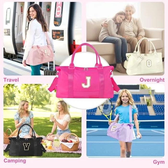 Dance Gym Duffel Bag for Teen Girls, Personalized Initial Travel Weekender Bag,Cute Overnight Carry On Duffle for Women,Sports Travel Cheer Bag,Monogram Christmas Gifts for Tween Preppy(rosered-J) by XSUIOY - Image 6