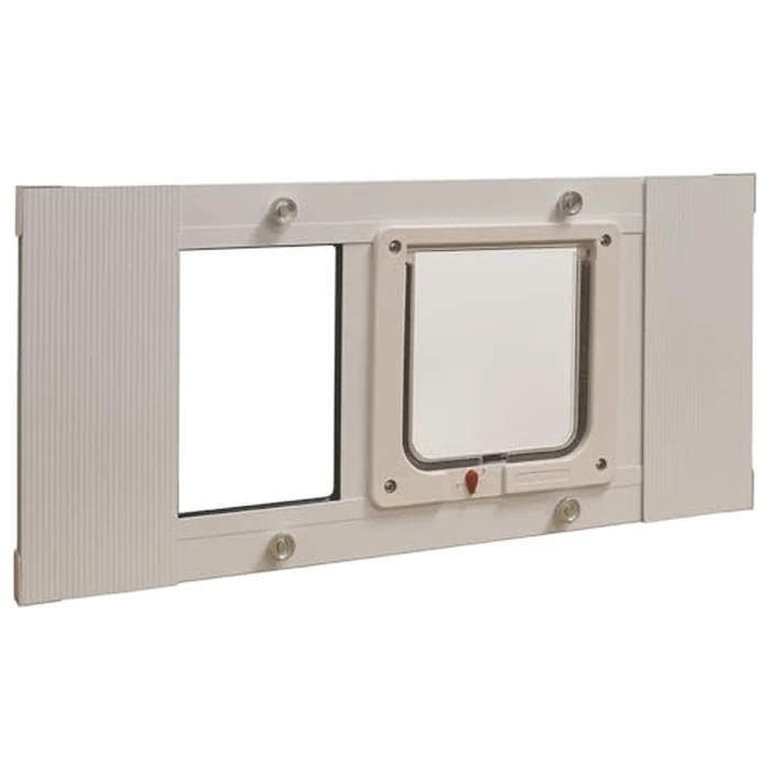 Ideal Pet Products Aluminum Sash Window Pet Door, Adjustable Width 23" to 28", Cat Flap, 6.25" x 6.25" Flap Size, White by Ideal Pet Products - Used - Very Good condition - US$57.28