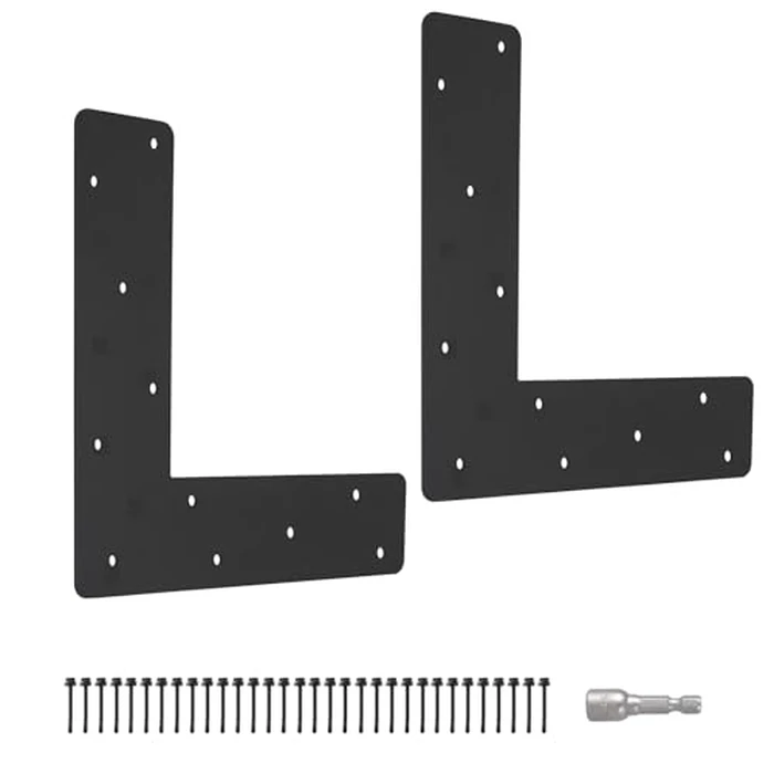 2 Pcs L Shape Flat Bracket. 12"x12" Mending Plate with Black Powder-Coated Right Angle Brackets, Corner Bracket, L Shape Plate Fit 4x4,6x6 for Repair House,Furniture,Pavilion,Truss framing by ICokin - Used - Like New condition - US$21.84