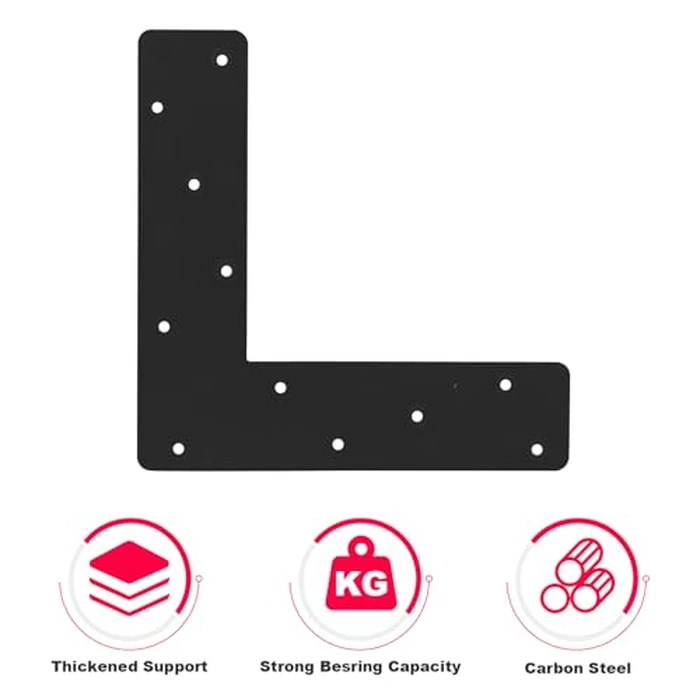 2 Pcs L Shape Flat Bracket. 12"x12" Mending Plate with Black Powder-Coated Right Angle Brackets, Corner Bracket, L Shape Plate Fit 4x4,6x6 for Repair House,Furniture,Pavilion,Truss framing by ICokin - Image 3