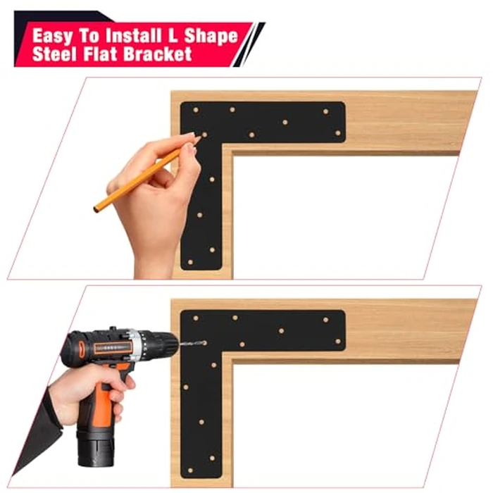 2 Pcs L Shape Flat Bracket. 12"x12" Mending Plate with Black Powder-Coated Right Angle Brackets, Corner Bracket, L Shape Plate Fit 4x4,6x6 for Repair House,Furniture,Pavilion,Truss framing by ICokin - Image 4