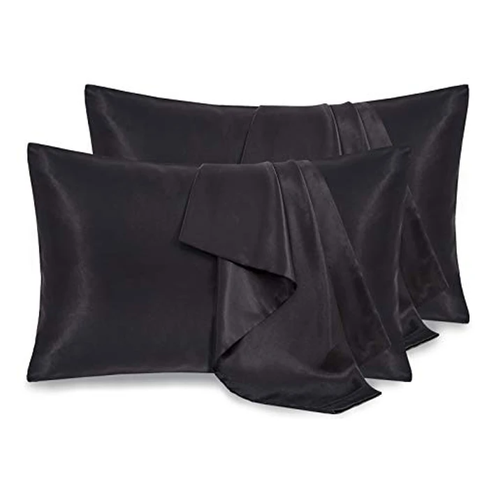 P Pothuiny 4 Pack Satin Pillowcase for Hair and Skin Queen, Black Silk Pillowcase Set of 4, Smooth Silky Pillow Covers for Women, with Envelope Closure (20x30 Inches) by P Pothuiny - Used - Like New condition - US$7.47