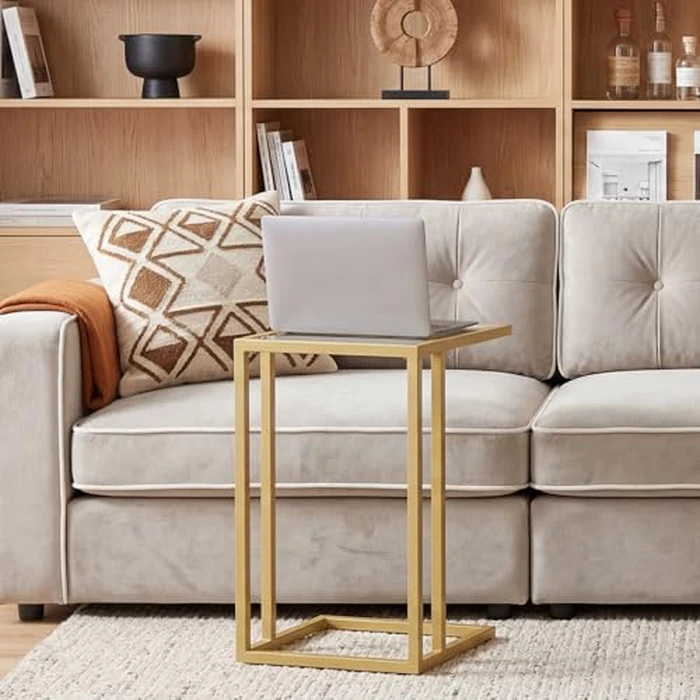 HOOBRO C Shaped End Table, Set of 2, Side Table for Sofa, Couch Table for Small Space with Tempered Glass, Metal Frame, Modern Style, Gold GD03SFP201 by HOOBRO - Image 5