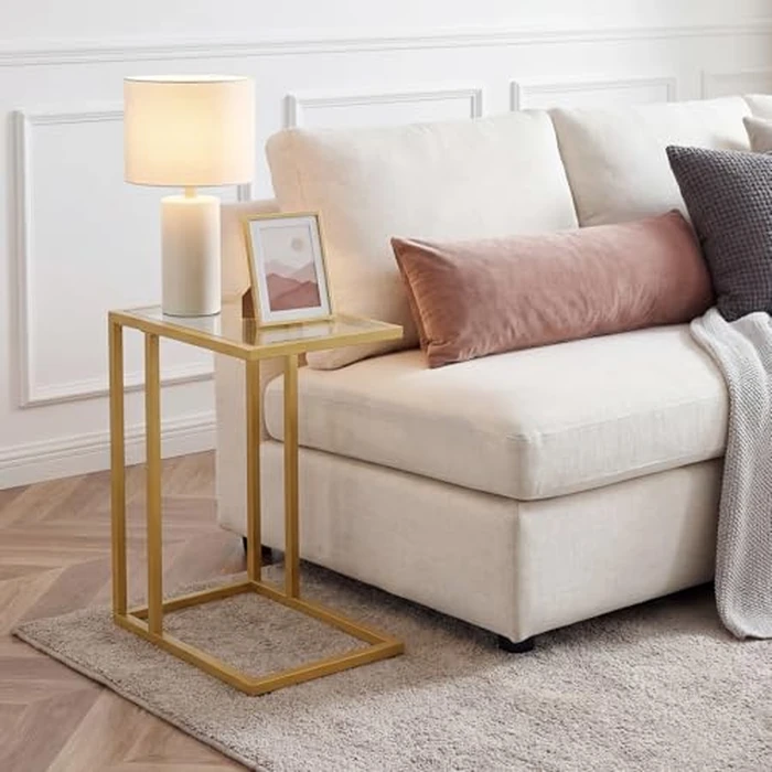 HOOBRO C Shaped End Table, Set of 2, Side Table for Sofa, Couch Table for Small Space with Tempered Glass, Metal Frame, Modern Style, Gold GD03SFP201 by HOOBRO - Image 7