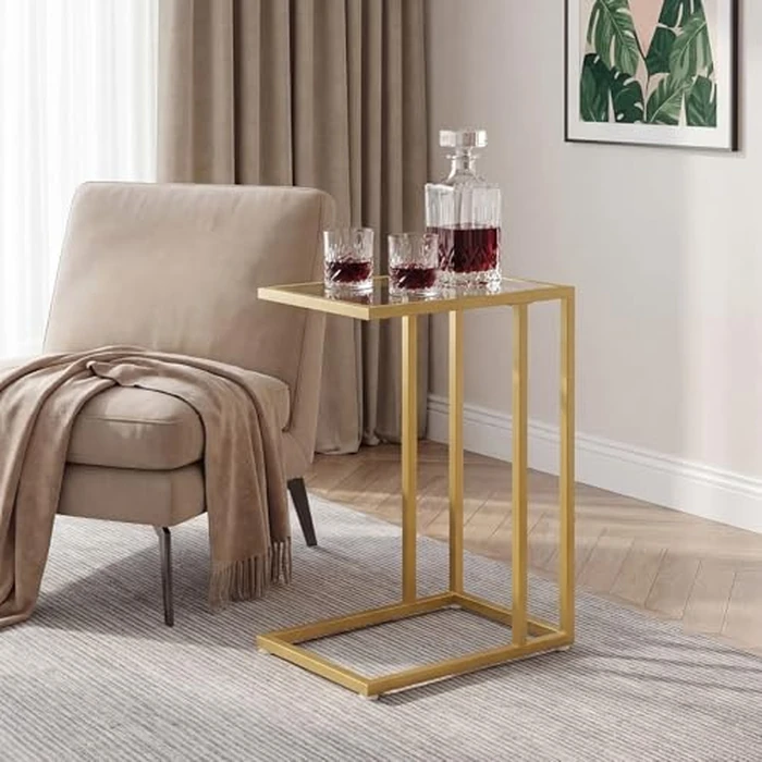 HOOBRO C Shaped End Table, Set of 2, Side Table for Sofa, Couch Table for Small Space with Tempered Glass, Metal Frame, Modern Style, Gold GD03SFP201 by HOOBRO - Image 9
