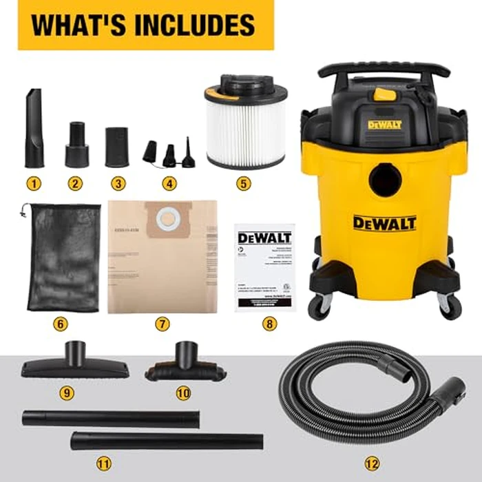 DEWALT Shop Vacuum 6 Gallon 4HP Poly Wet Dry Vacuum Ultimate Cleaning Solution for Construction Workshop Environments for Jobsite Garage Home W/Inflation Ket, Yellow, DXV06PL by DEWALT - Image 6