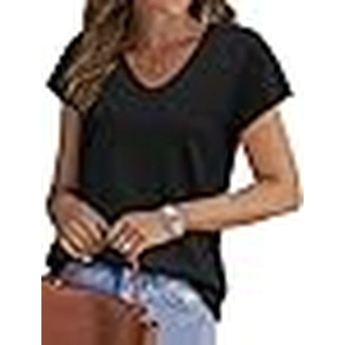 WIHOLL Summer Tops for Women 2026 Trendy Casual V Neck T Shirts Short Sleeve Sweater Lightweight Spring Fashion Business Work Teacher Travel Outfits Beach Fashion Vacation Clothes Black XL by WIHOLL - Image 6