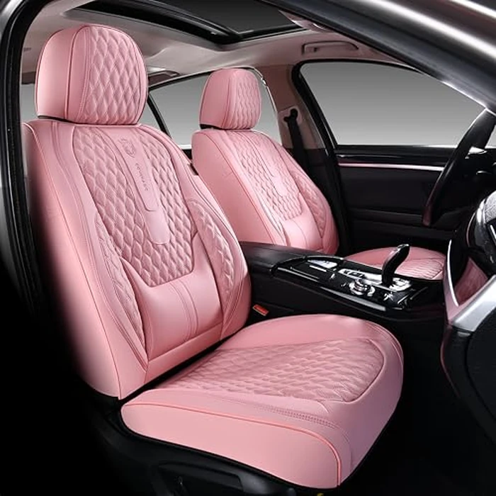 Coverado Seat Covers Front Seats, Pink Car Seat Cover with Lumbar Support, Waterproof Car Seat Cushion, Front Car Seat Covers Leatherette Car Seat Protector Universal Fit Most Cars by Coverado - Used - Very Good condition - US$78.36