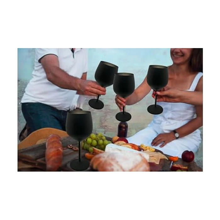 K&K Home Black Matte Stainless Steel Unbreakable Wine Glasses - 18 oz - Set of 2 Colored, Stemmed Metal Wine Glasses Perfect for Outdoors, Weddings, and Parties (Matte Black, Set of 2) by K&K Home - Image 2